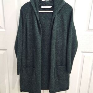 Simons Contemporain Open Hooded Cardigan Sweater Green Size XS